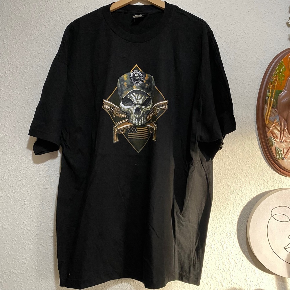 Hot Leathers 2nd Amendment Skull Guns‎ American Flag T Shirt Mens 2XL Black